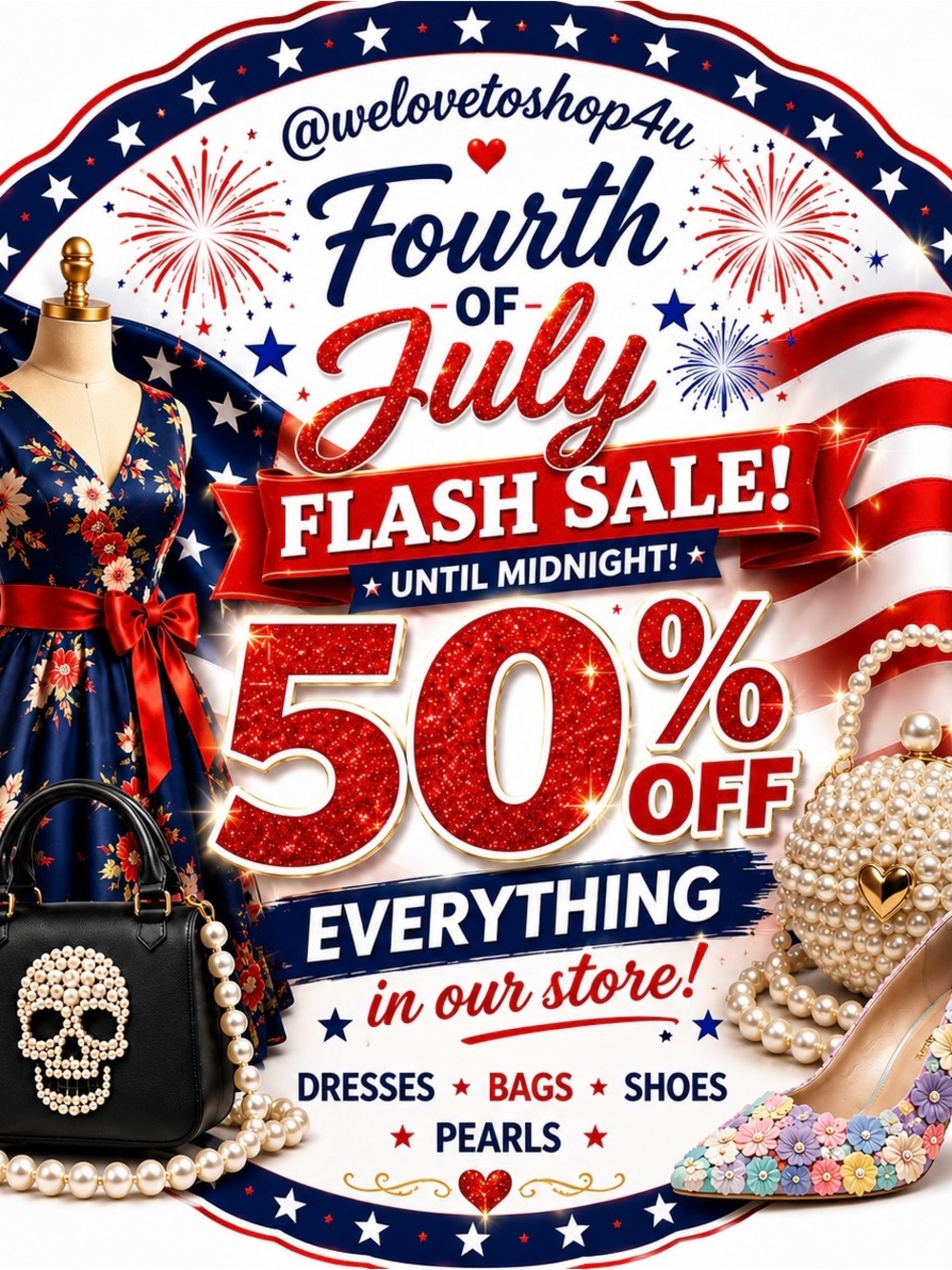 Fourth of July Navy Floral Midi Dress with Red Sash